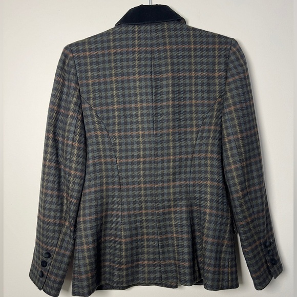 J. McLaughlin Plaid Velvet Trim Double Breasted 100% Wool Blazer - Picture 5 of 7